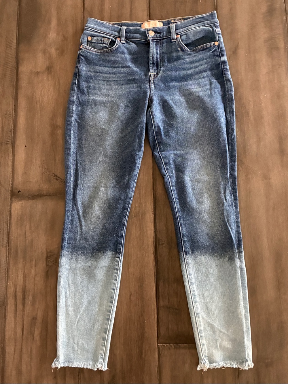 7 For All Mankind Luxe The Ankle Skinny' Dip-Dye Frayed Hem Jeans - Size 29